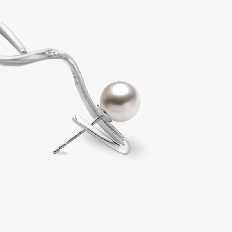 Akoya Pearl 18K White Gold Diamond Earhooks