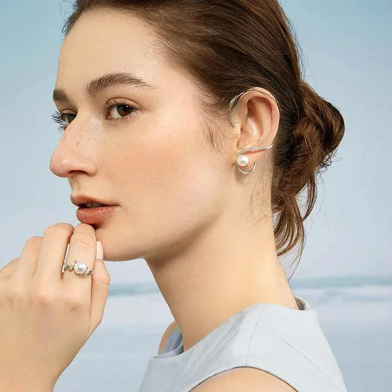 Akoya Pearl 18K White Gold Diamond Earhooks