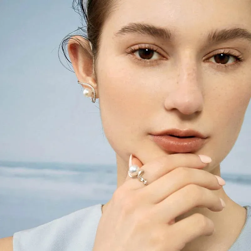 Akoya Pearl 18K White Gold Diamond Earhooks