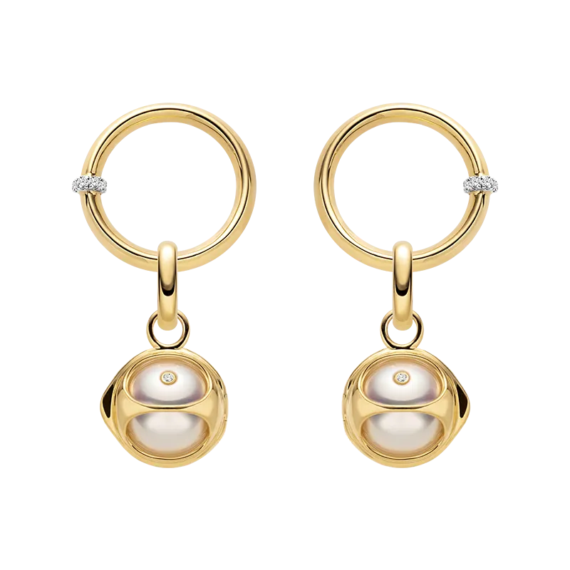 Akoya Saltwater Pearl 18K Gold Diamond Pearl-encased Hoop Earrings