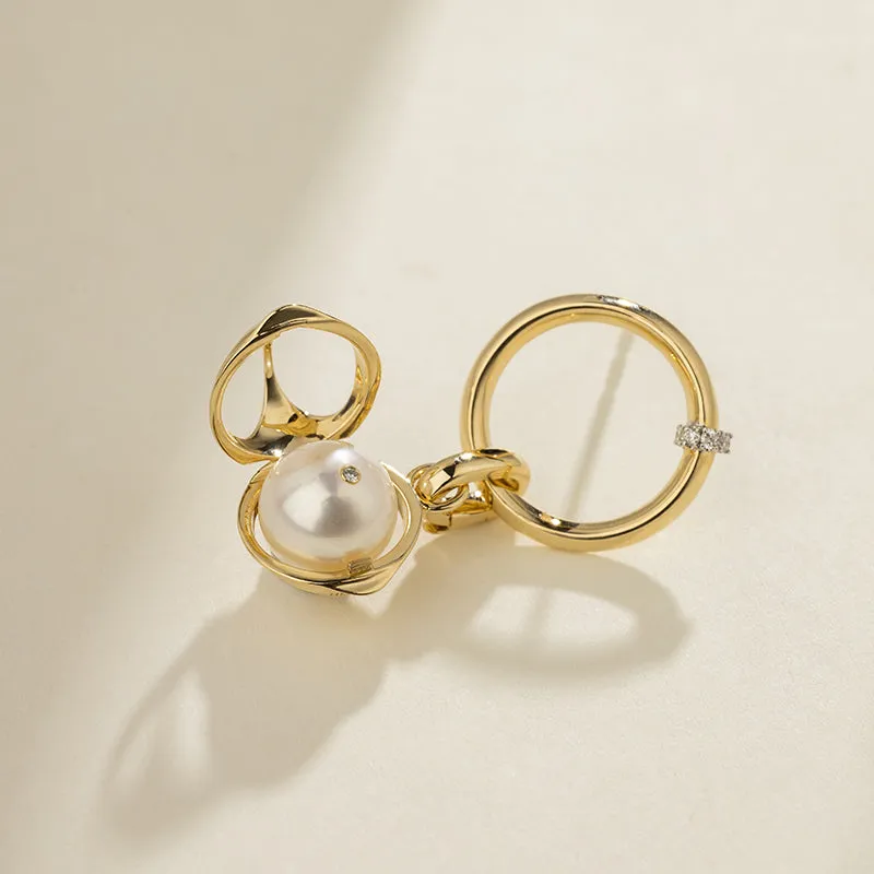 Akoya Saltwater Pearl 18K Gold Diamond Pearl-encased Hoop Earrings