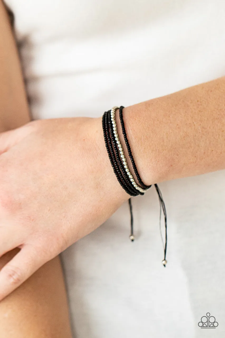 All Beaded Up - Black - and Silver Seed Bead Paparazzi Pull Cord Bracelet