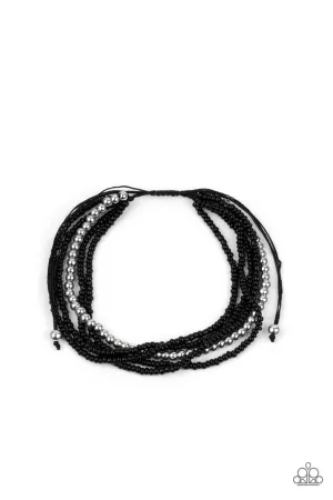 All Beaded Up - Black - and Silver Seed Bead Paparazzi Pull Cord Bracelet