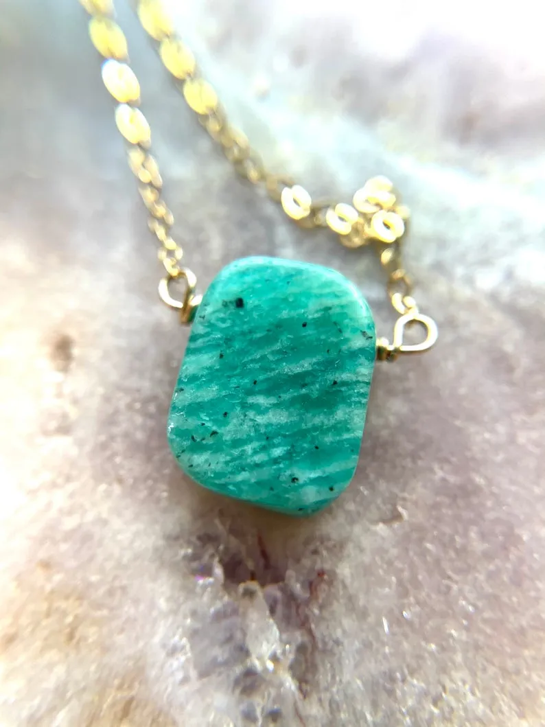 Amazonite Pendant Necklace - Crystal Necklace - Amazonite Jewelry - Stone Necklace - Heart Chakra Necklace