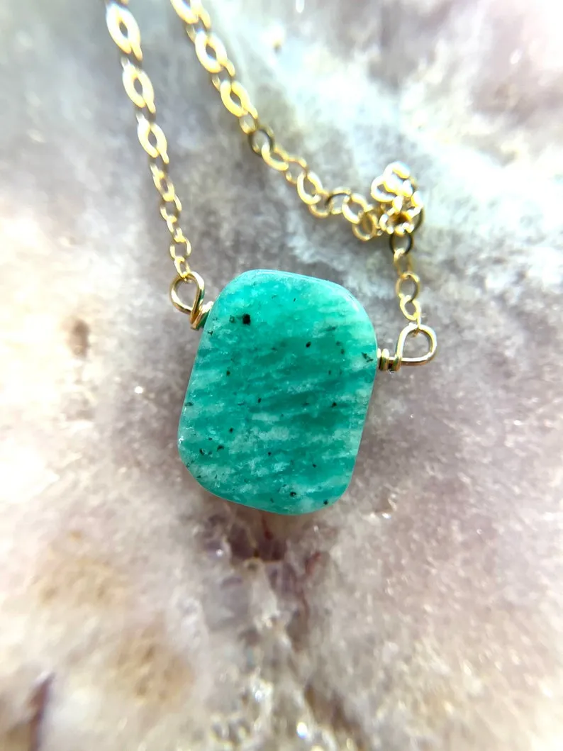 Amazonite Pendant Necklace - Crystal Necklace - Amazonite Jewelry - Stone Necklace - Heart Chakra Necklace