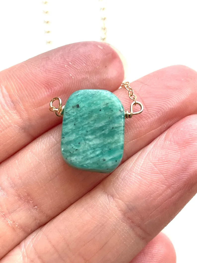 Amazonite Pendant Necklace - Crystal Necklace - Amazonite Jewelry - Stone Necklace - Heart Chakra Necklace