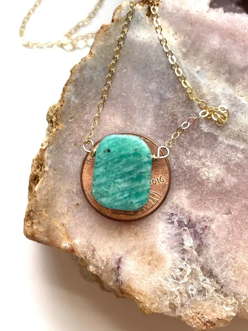 Amazonite Pendant Necklace - Crystal Necklace - Amazonite Jewelry - Stone Necklace - Heart Chakra Necklace