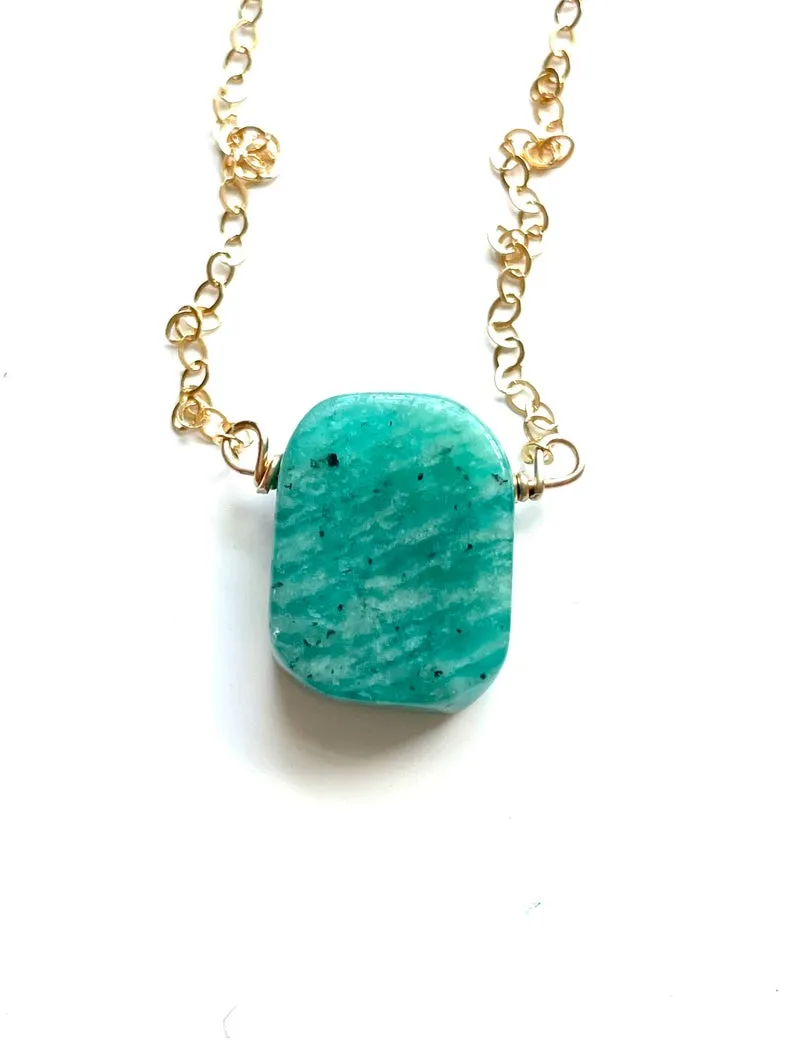 Amazonite Pendant Necklace - Crystal Necklace - Amazonite Jewelry - Stone Necklace - Heart Chakra Necklace