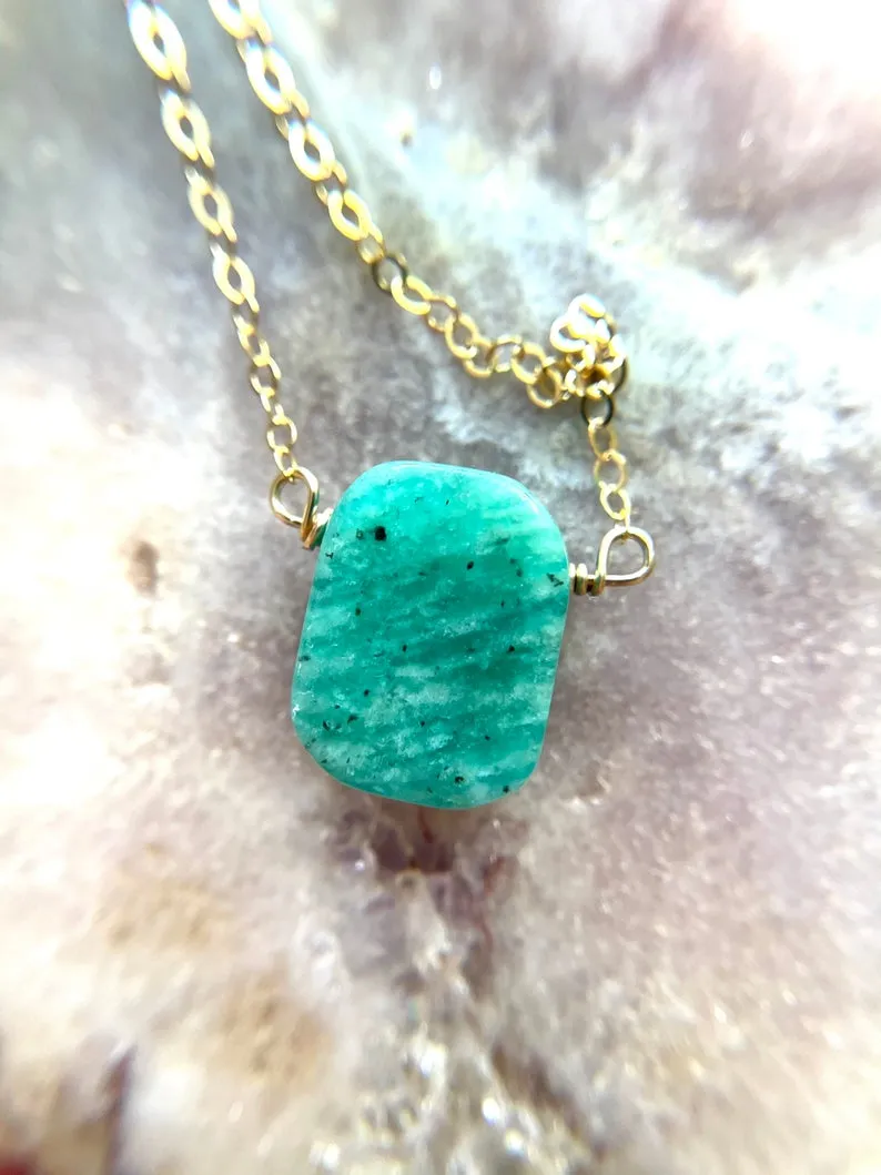 Amazonite Pendant Necklace - Crystal Necklace - Amazonite Jewelry - Stone Necklace - Heart Chakra Necklace