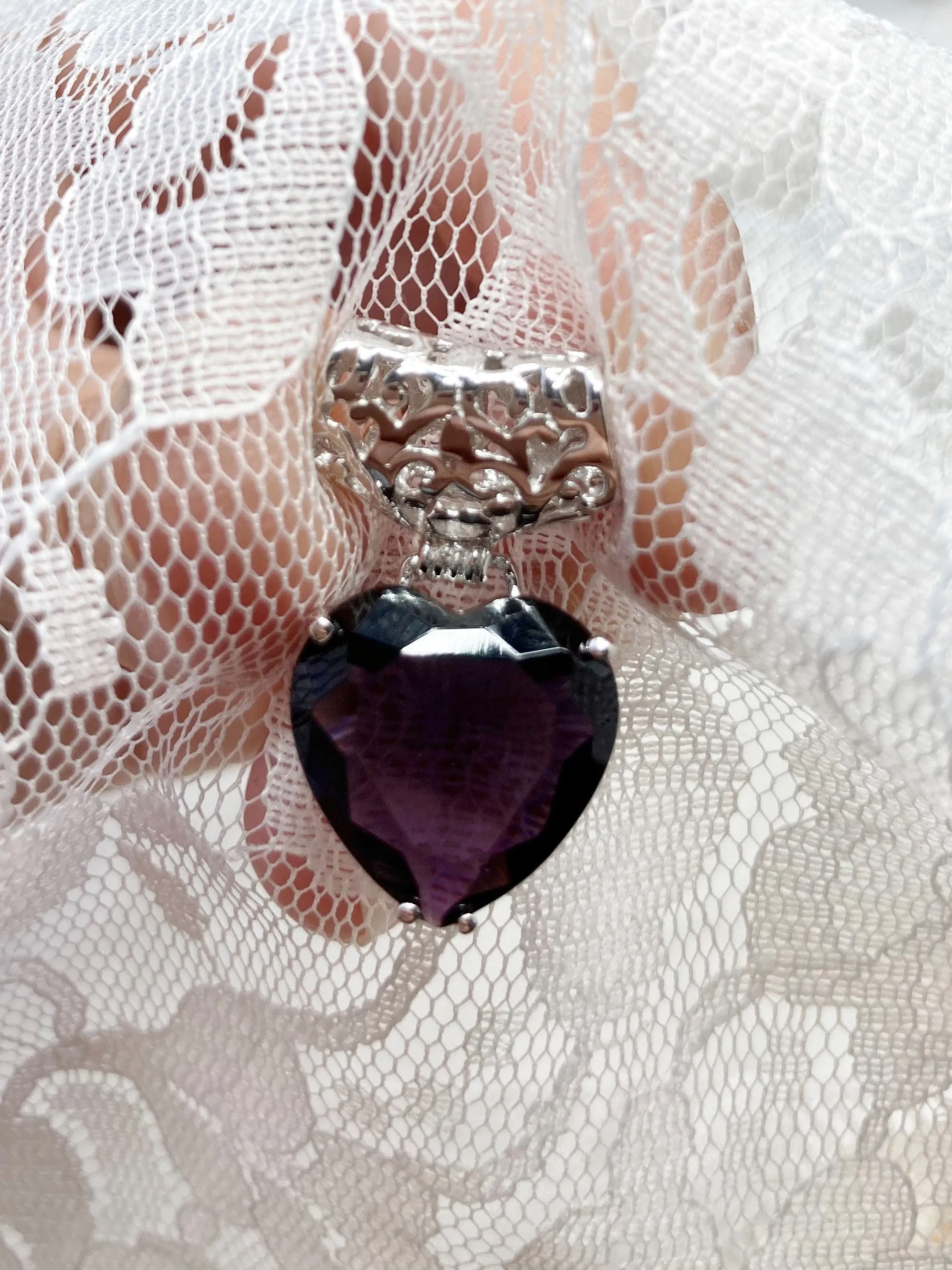 Amethyst Pendant, Heart Art Nouveau Necklace #P38
