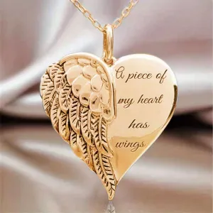Angel Wings Heart Pendant Necklace Silver Tone Elegant Love Jewelry