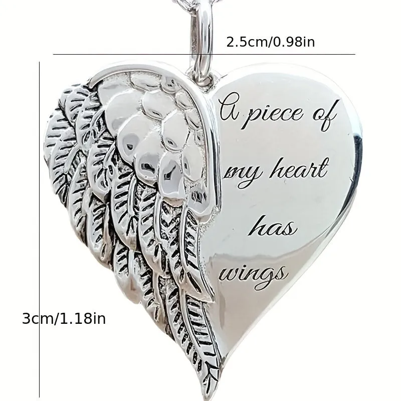 Angel Wings Heart Pendant Necklace Silver Tone Elegant Love Jewelry
