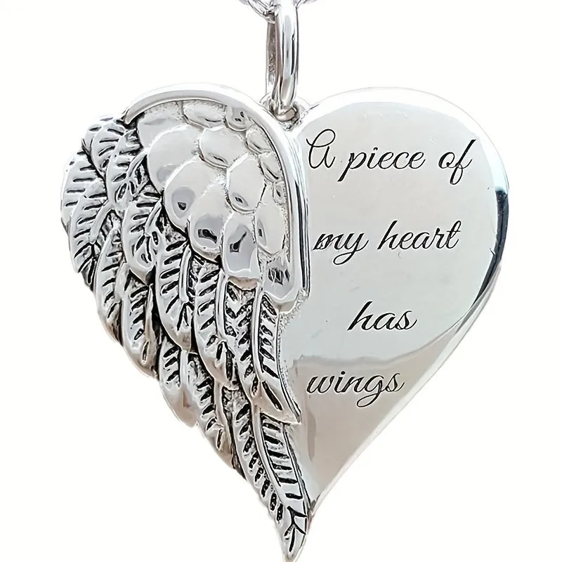 Angel Wings Heart Pendant Necklace Silver Tone Elegant Love Jewelry