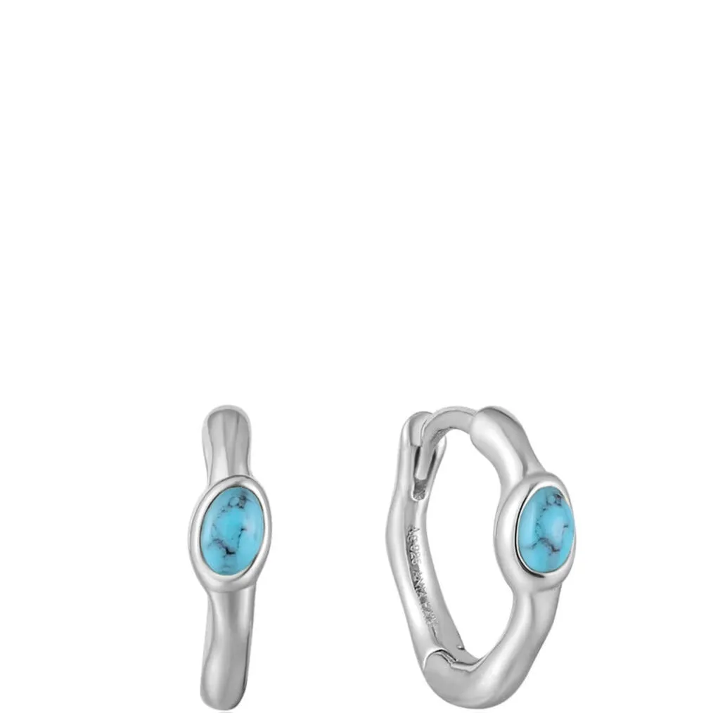Ania Haie Making Waves Turquoise Huggie Hoop Silver Earrings