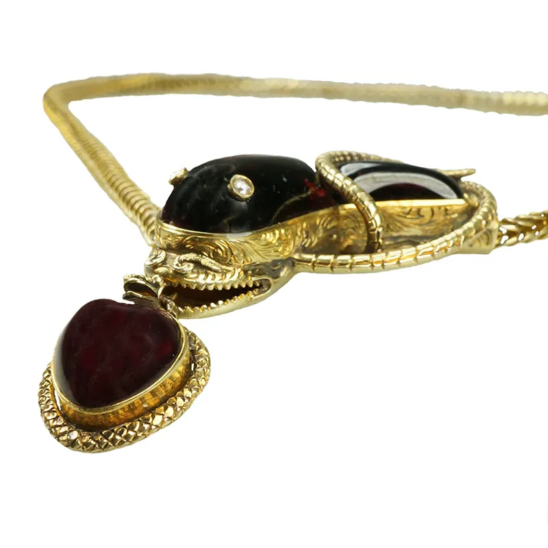 Antique Garnet Snake Necklace with Pendant Heart