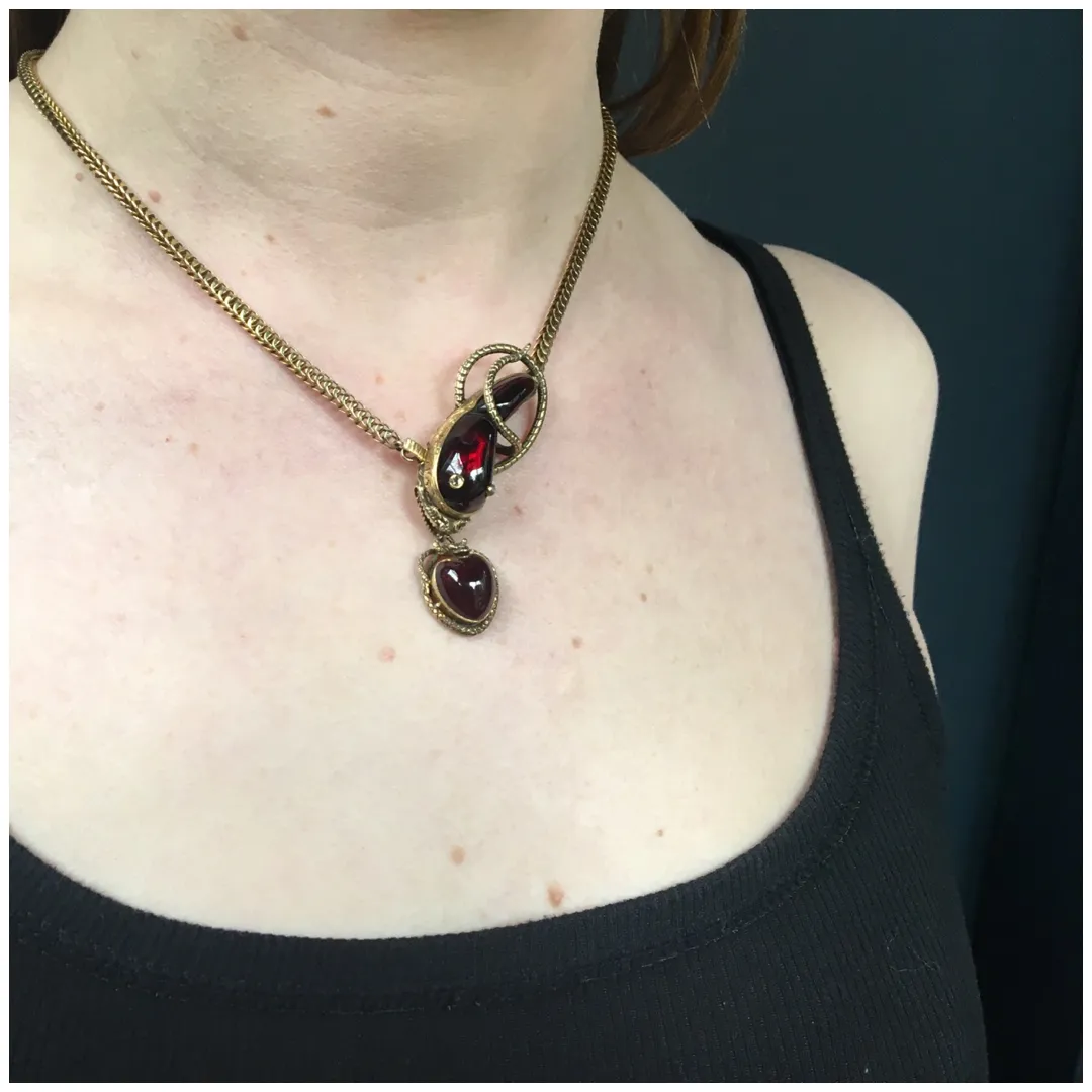 Antique Garnet Snake Necklace with Pendant Heart