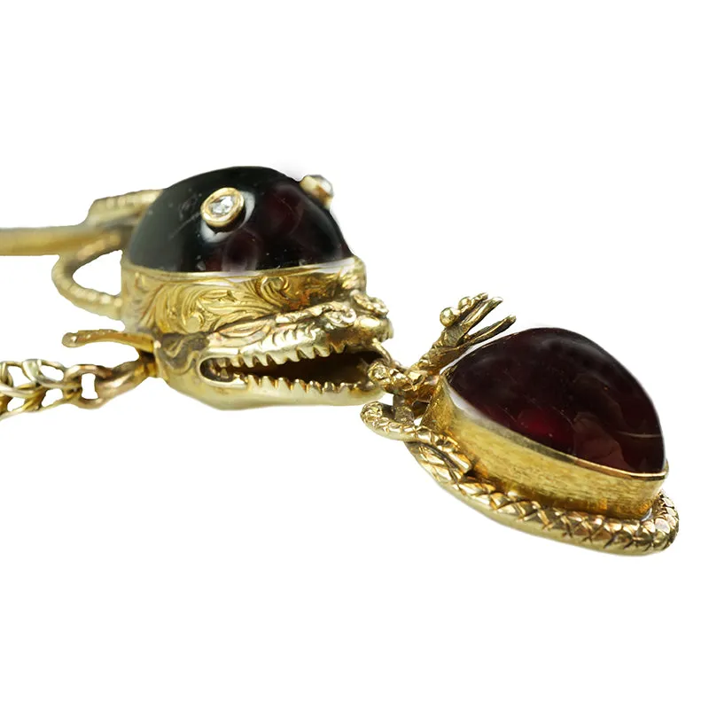 Antique Garnet Snake Necklace with Pendant Heart
