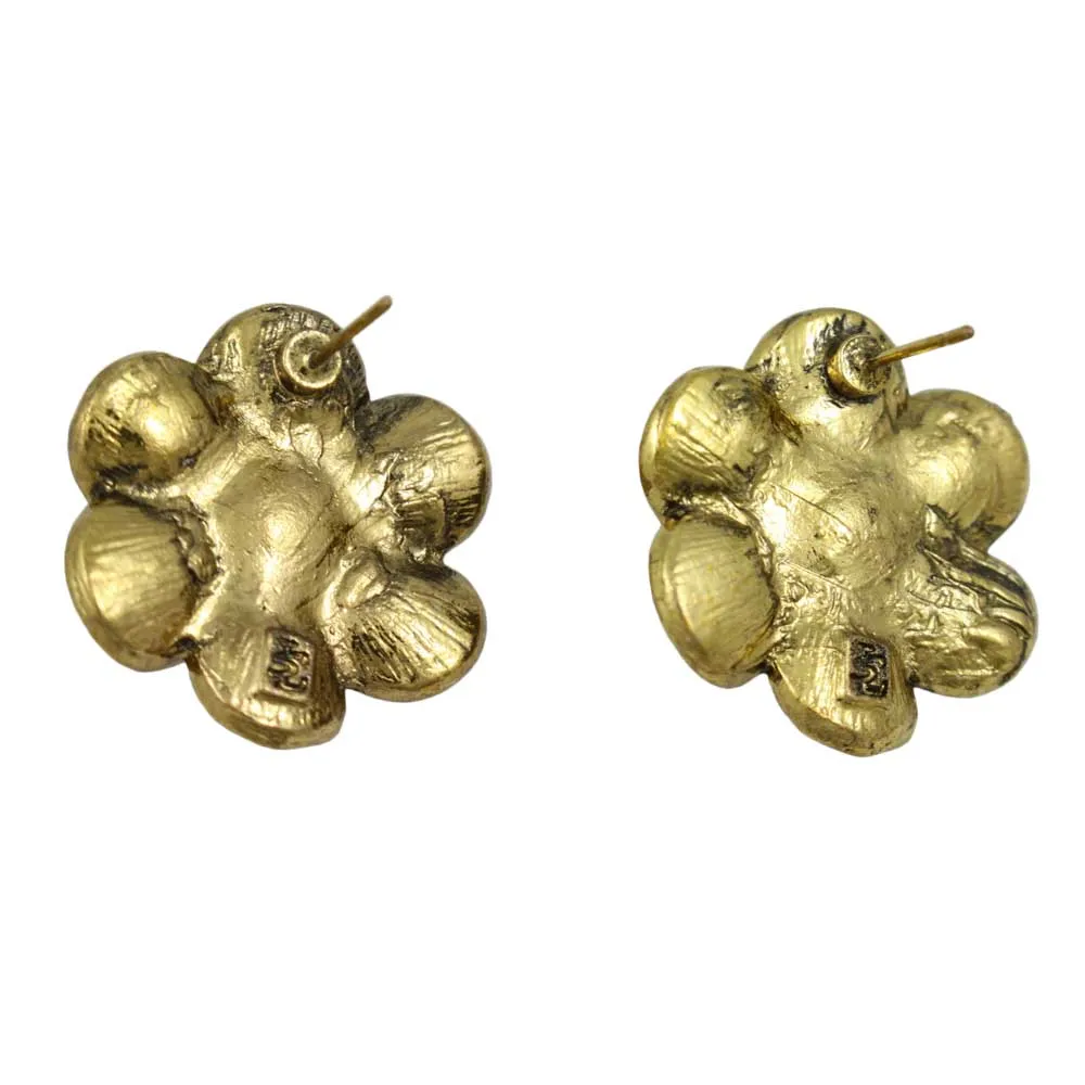 Antique Gold-tone Flower with White Pearl Pierced Earring - PRE502