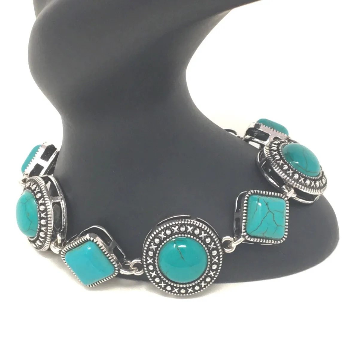 Antique Silver Turquoise Blue Bracelet