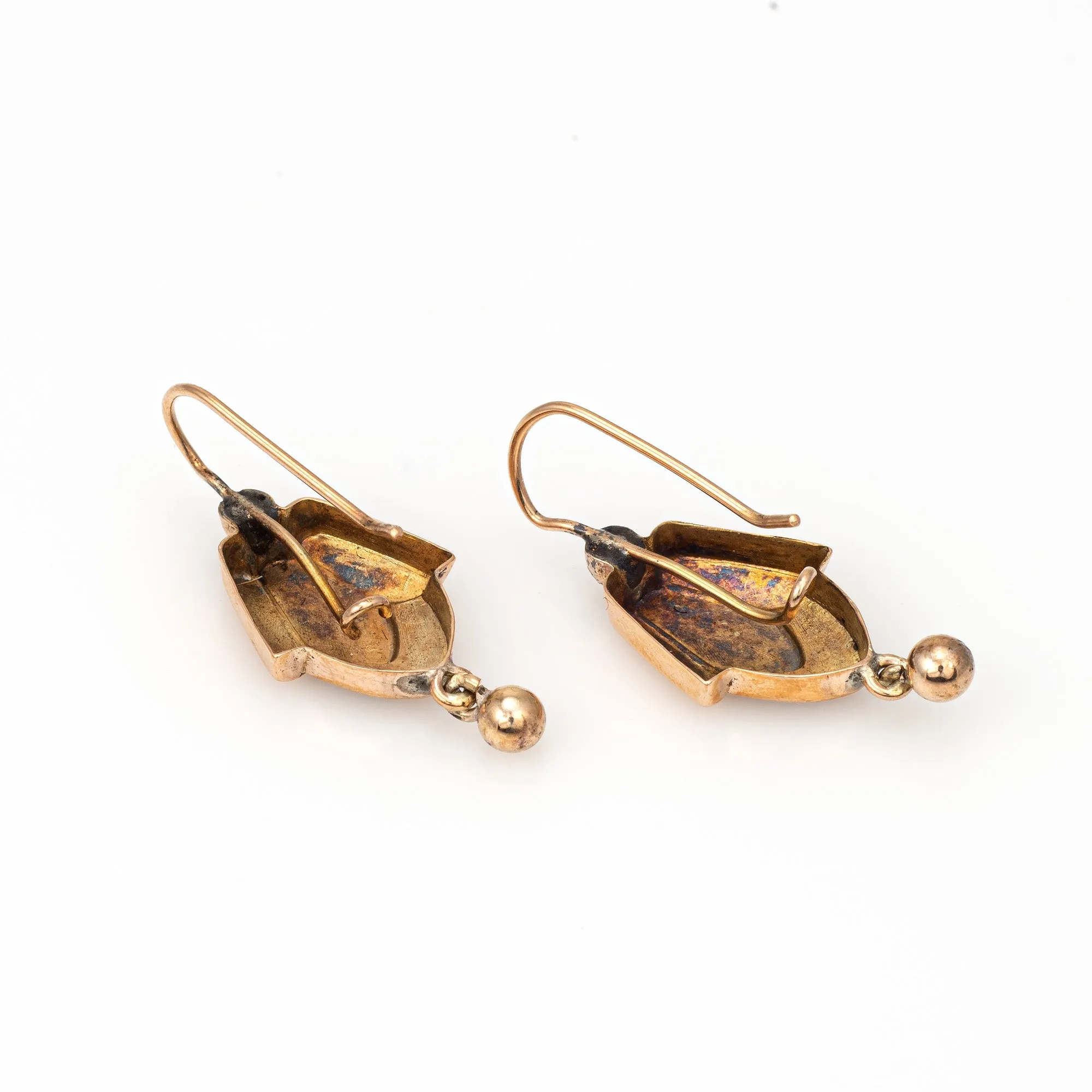 Antique Victorian Earrings 14k Rose Gold Small 1 Inch Drops Vintage Fine Jewelry