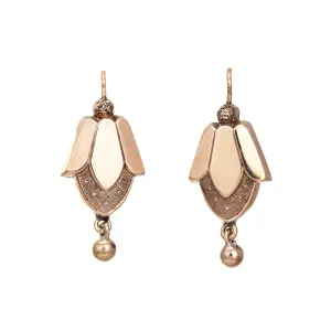 Antique Victorian Earrings 14k Rose Gold Small 1 Inch Drops Vintage Fine Jewelry