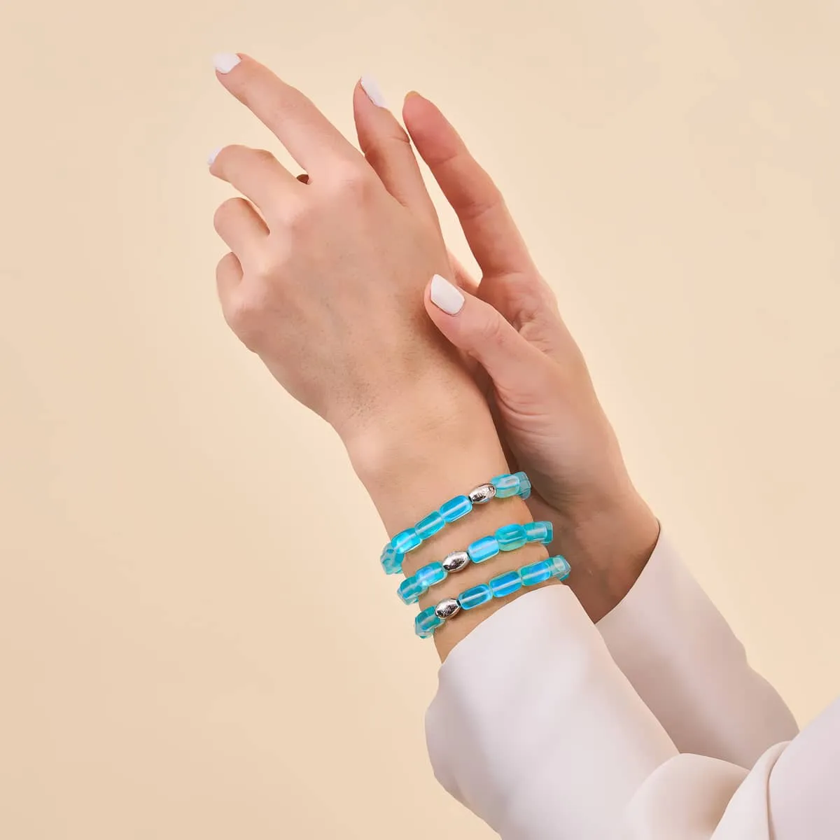 Aquamarine | .925 Sterling Silver | Mermaid Glass Pebble Bracelet
