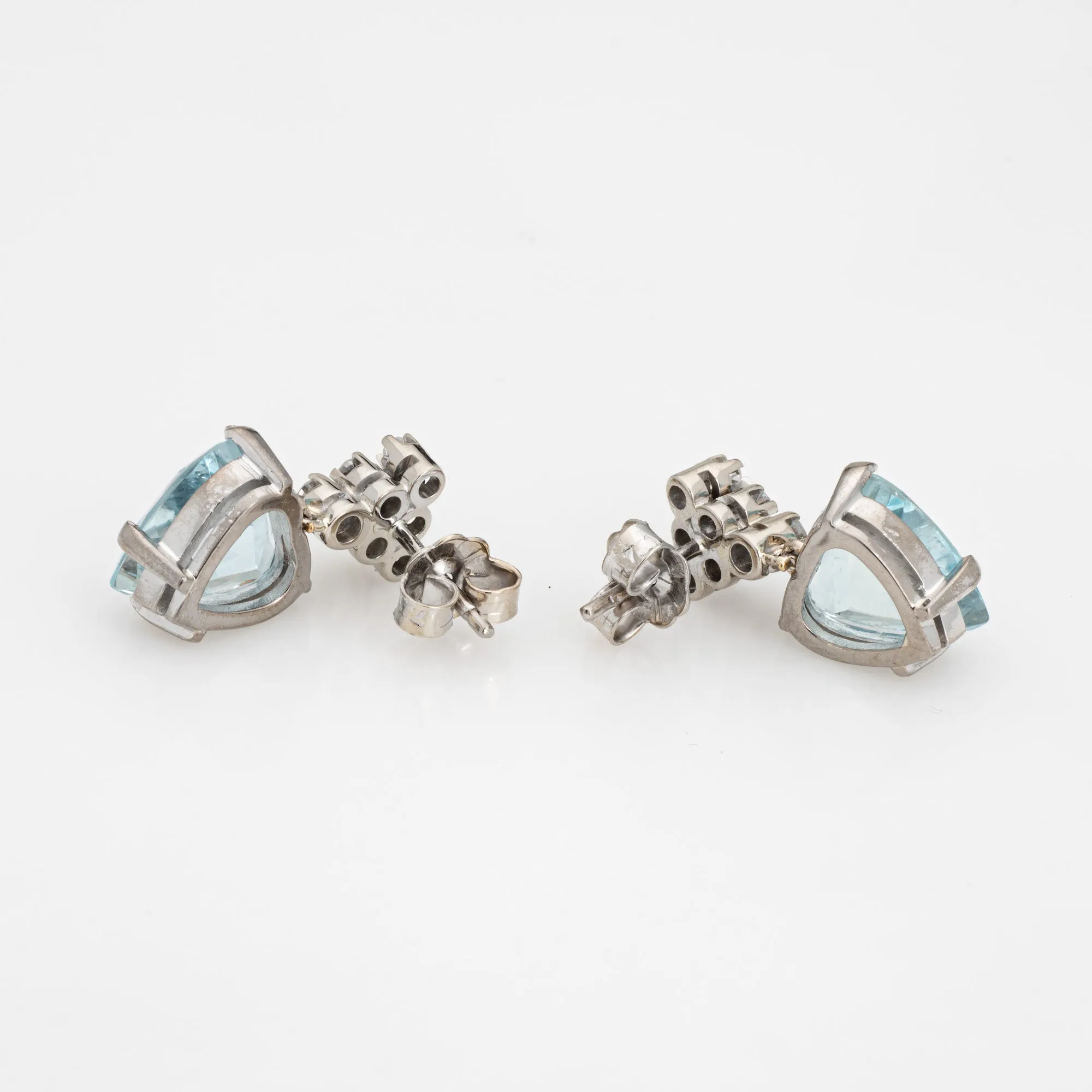 Aquamarine Heart Diamond Earrings Vintage 18k White Gold Drops Fine Jewelry