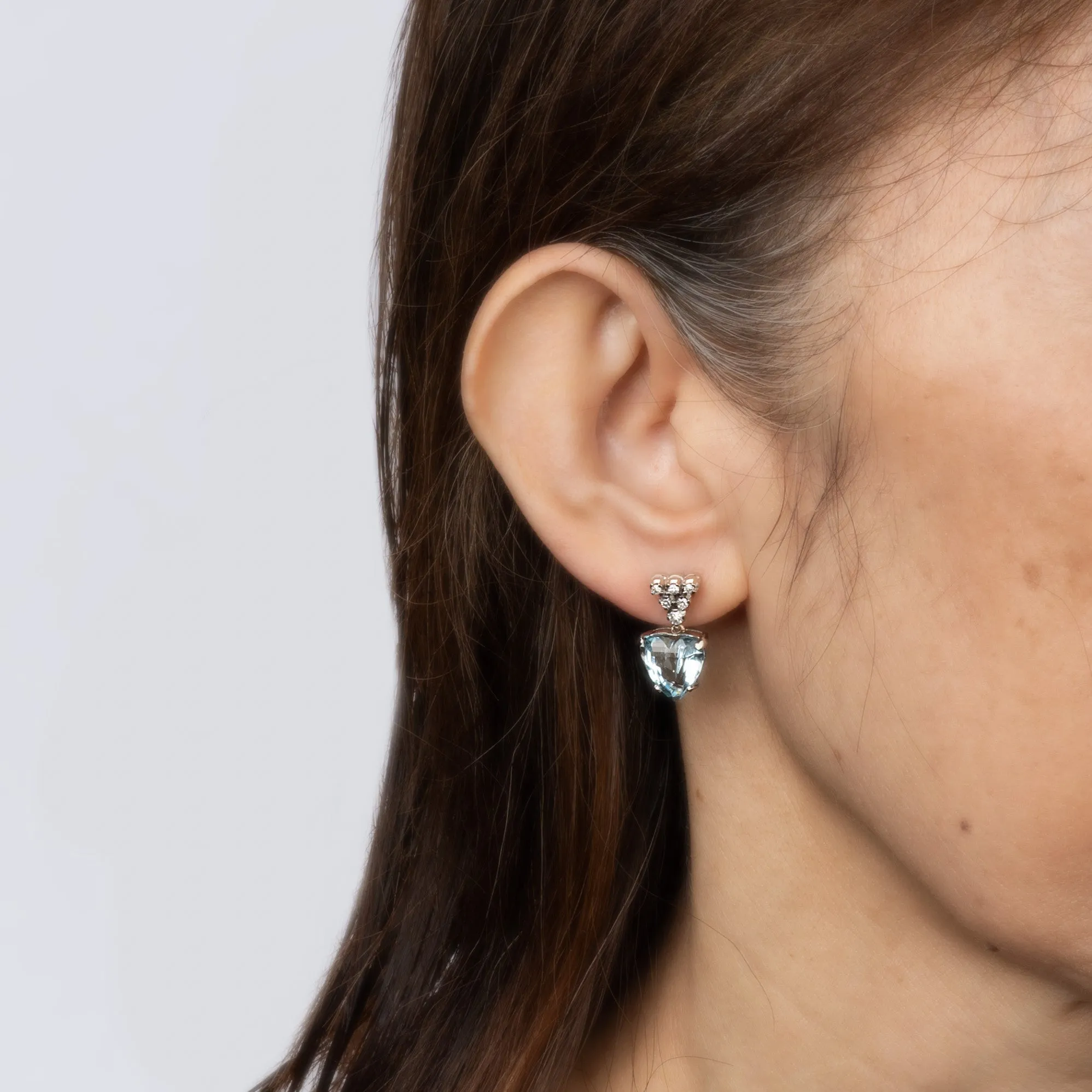 Aquamarine Heart Diamond Earrings Vintage 18k White Gold Drops Fine Jewelry
