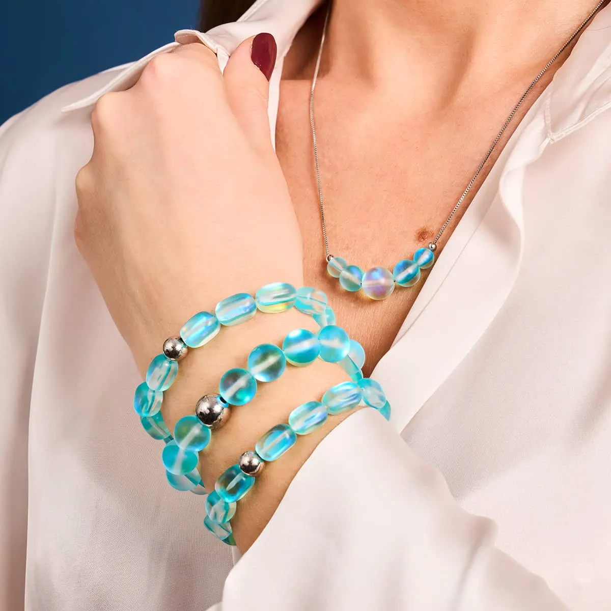 Aquamarine | Silver | Mermaid Glass Statement Bracelet