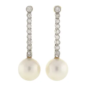 Art Deco Platinum 14kt South Sea Pearl & Diamond Earrings