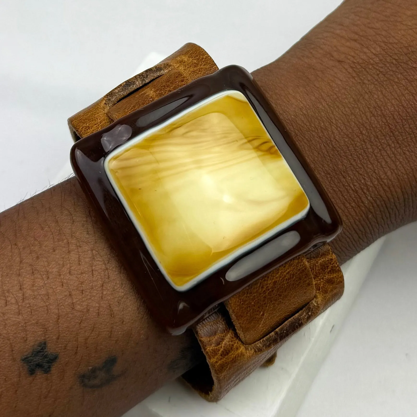 Artistic Fused Glass Leather Buckle Bracelet