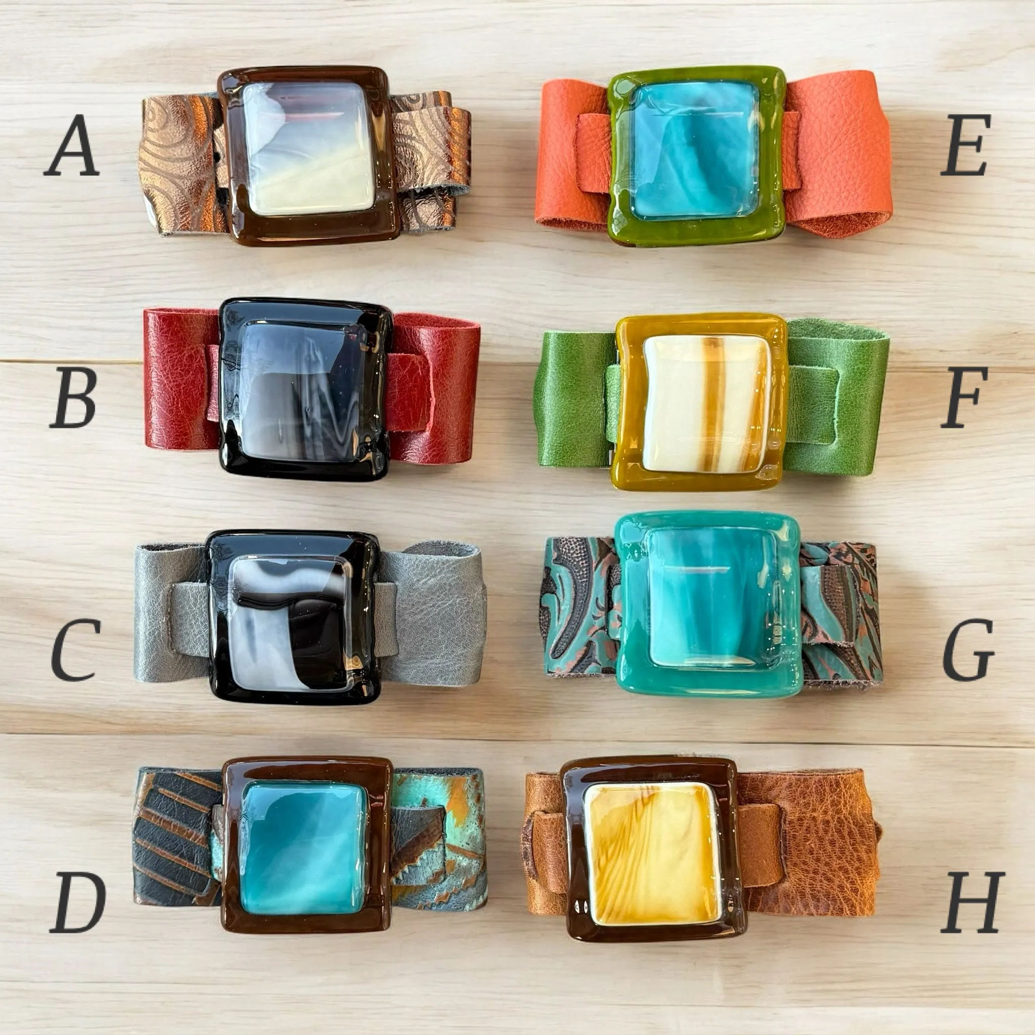 Artistic Fused Glass Leather Buckle Bracelet