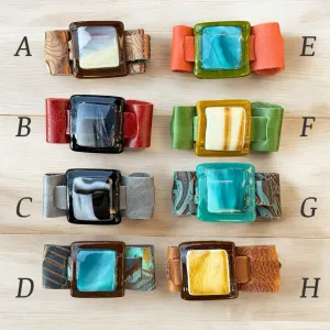 Artistic Fused Glass Leather Buckle Bracelet