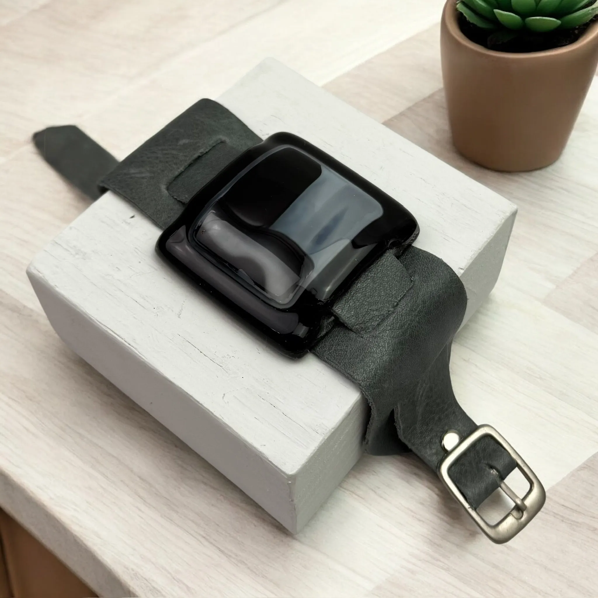 Artistic Fused Glass Leather Buckle Bracelet