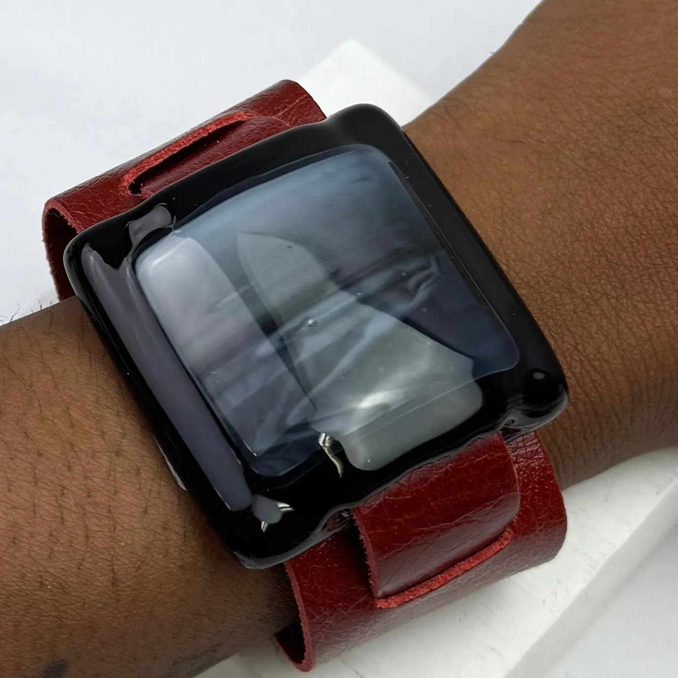 Artistic Fused Glass Leather Buckle Bracelet