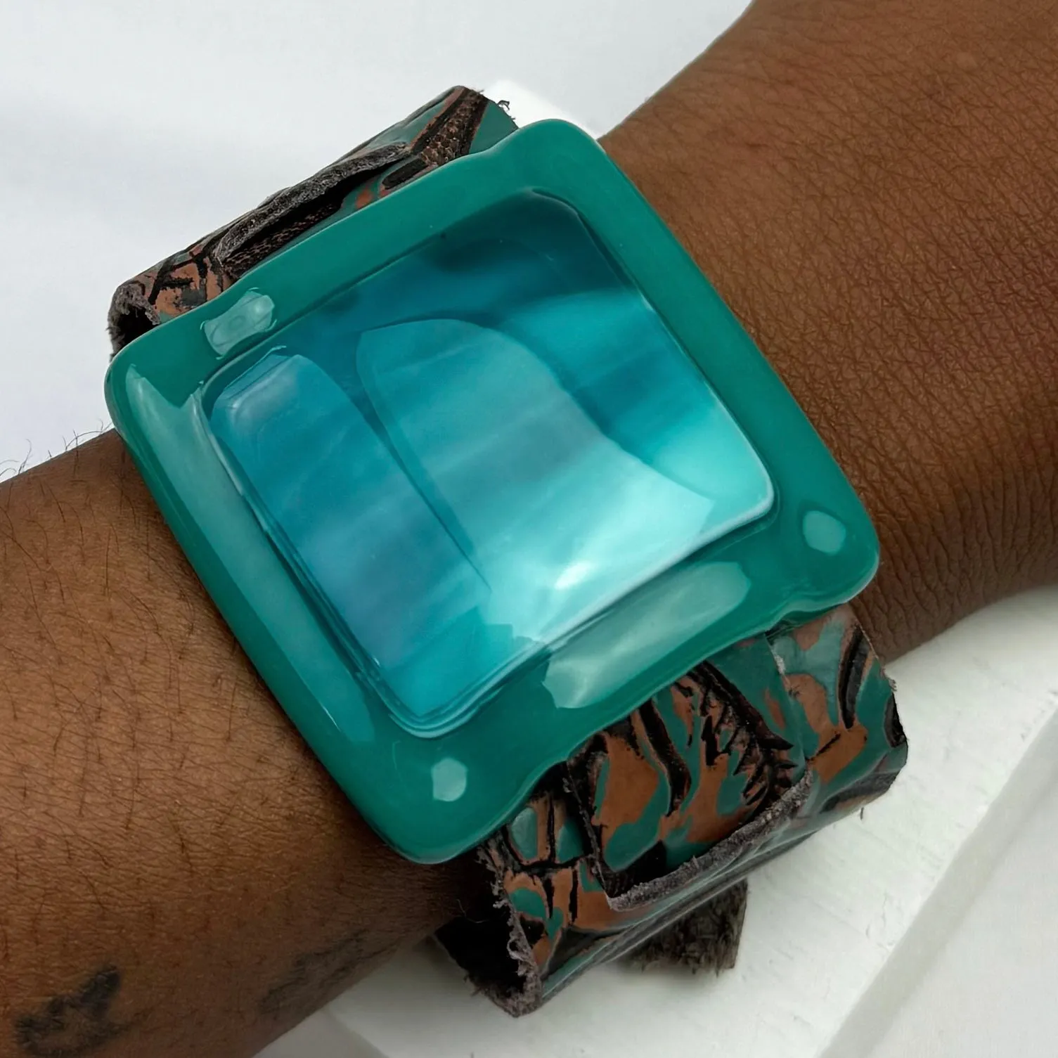 Artistic Fused Glass Leather Buckle Bracelet