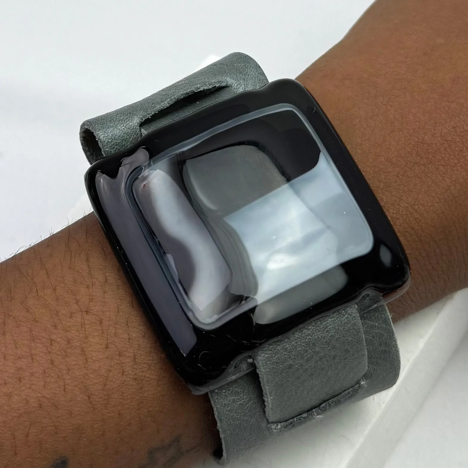 Artistic Fused Glass Leather Buckle Bracelet