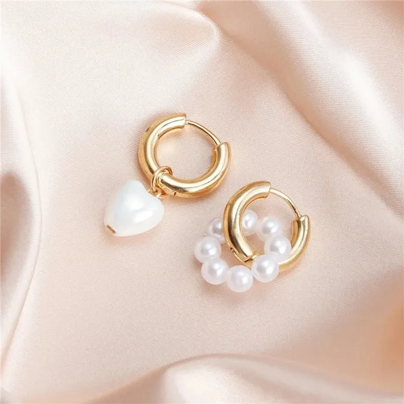Asymmetrical Dainty Pearl Hoop Earrings