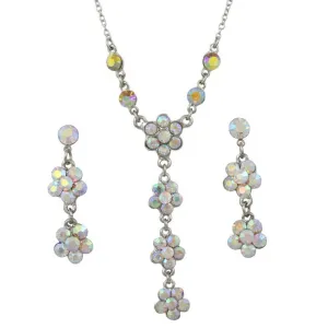 Aurora Borealis Crystal Daisies Y Necklace and Earring Boxed Gift Set - RSN328BS