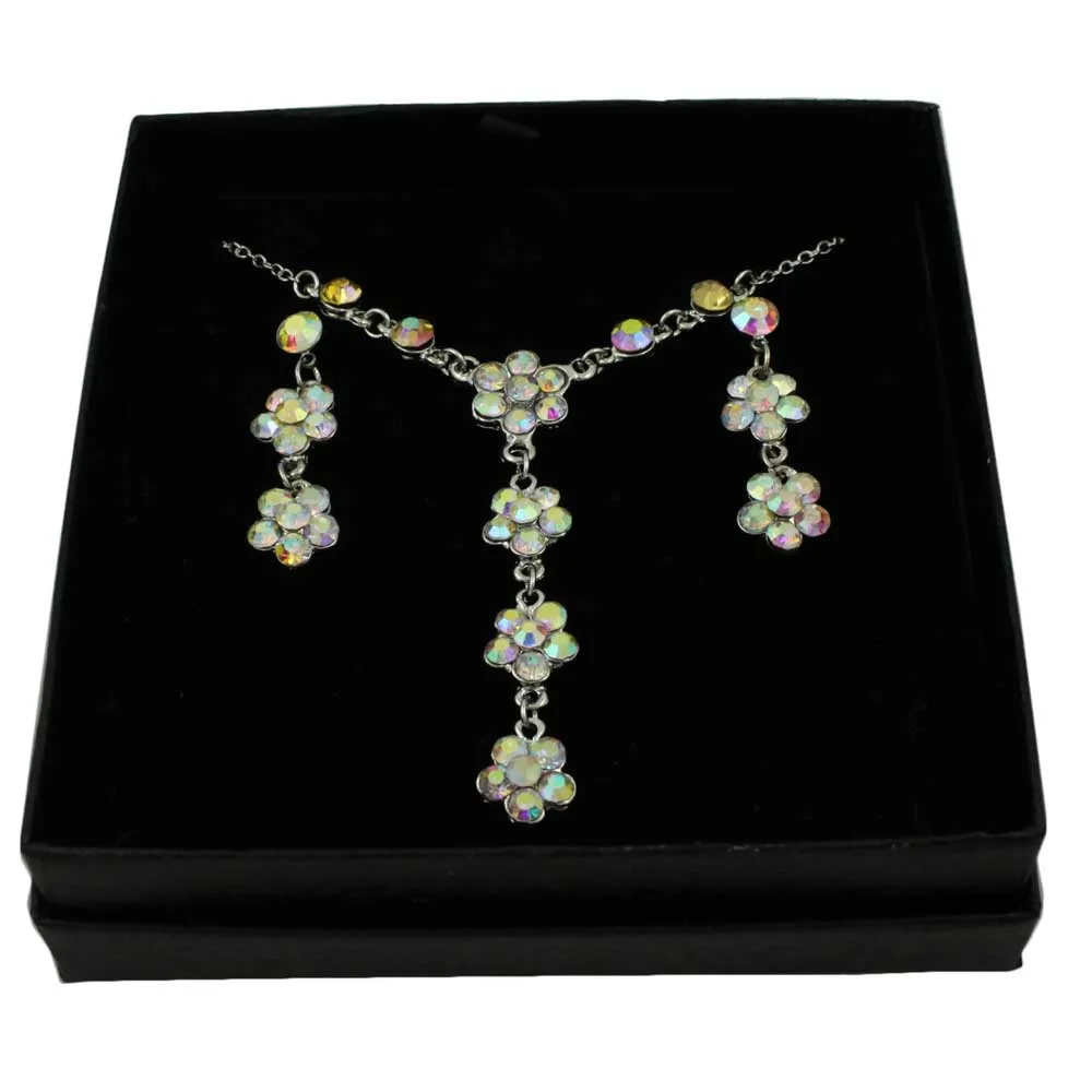 Aurora Borealis Crystal Daisies Y Necklace and Earring Boxed Gift Set - RSN328BS