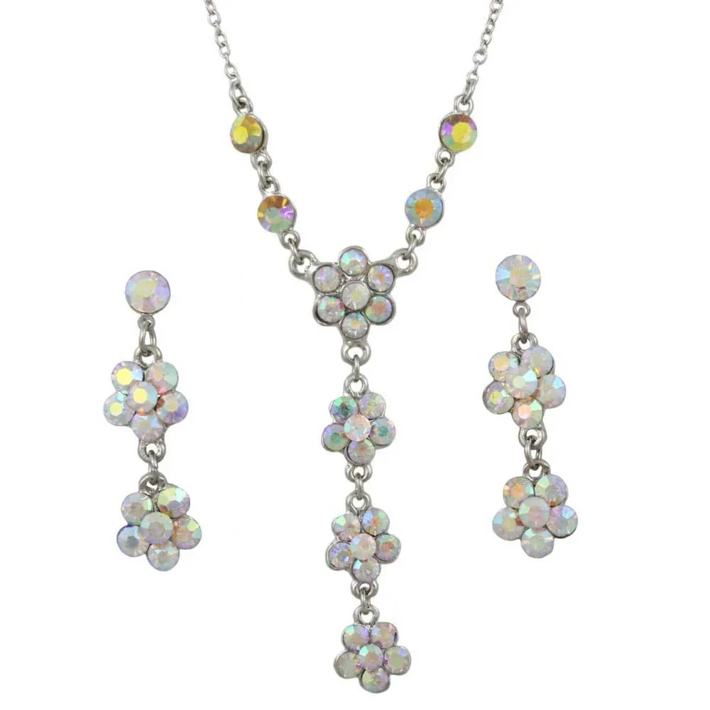 Aurora Borealis Crystal Daisies Y Necklace and Earring Boxed Gift Set - RSN328BS