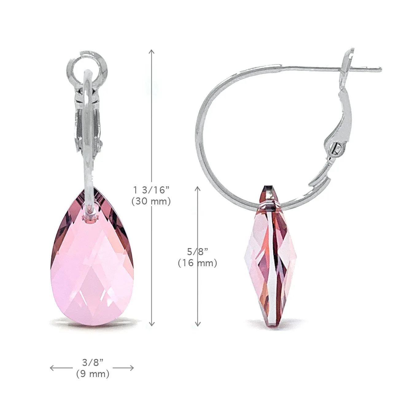 Aurora Small Drop Earrings with Beige Antique Pink Pear Crystals from Swarovski Silver Toned Rhodium Plated