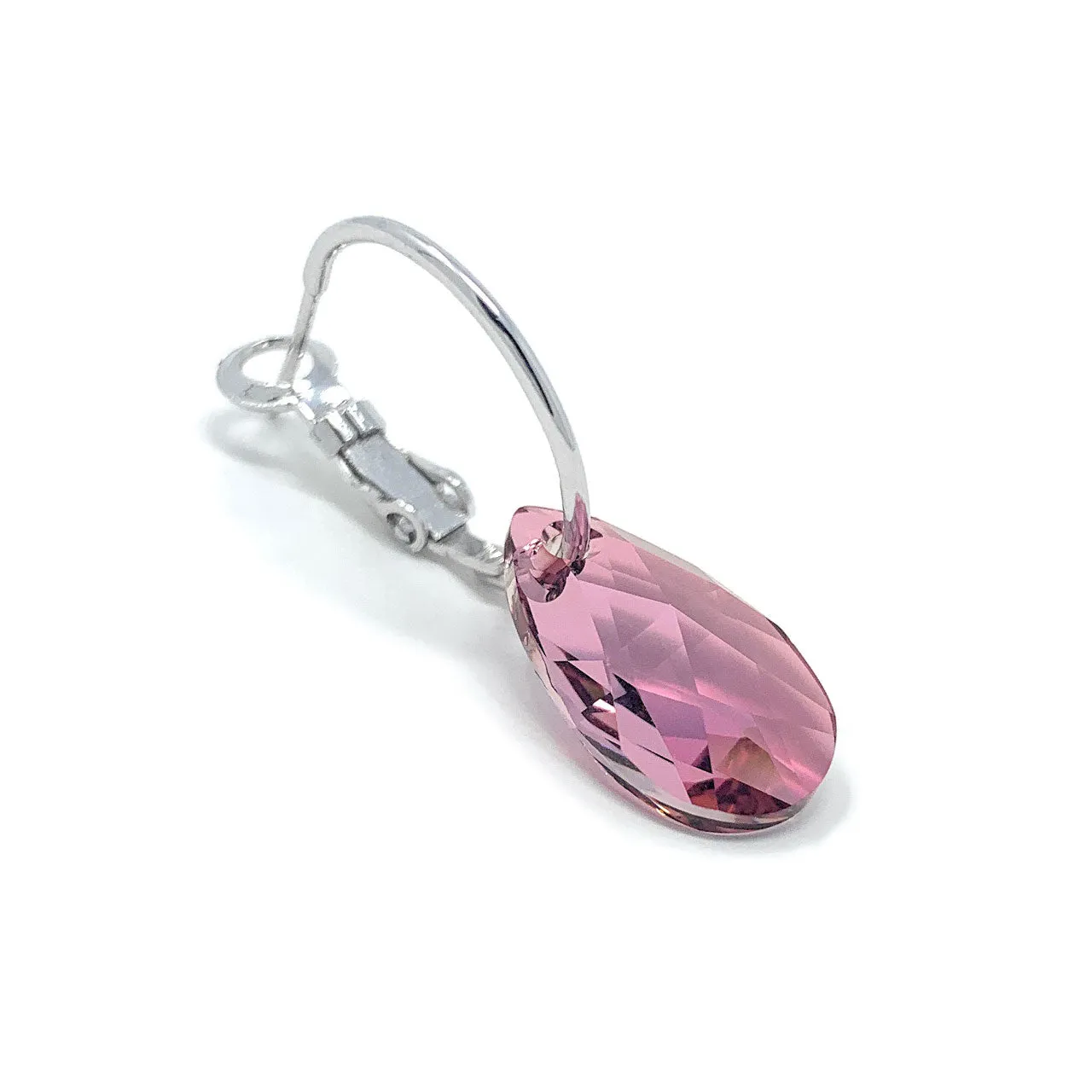Aurora Small Drop Earrings with Beige Antique Pink Pear Crystals from Swarovski Silver Toned Rhodium Plated