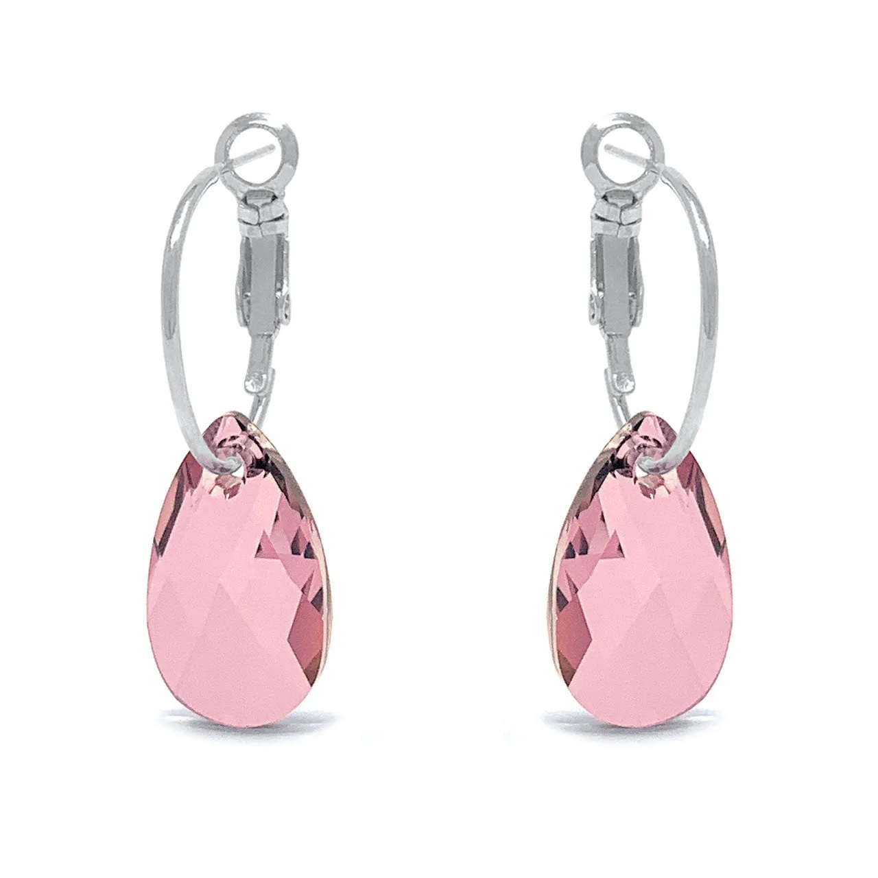 Aurora Small Drop Earrings with Beige Antique Pink Pear Crystals from Swarovski Silver Toned Rhodium Plated