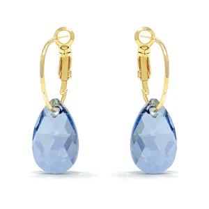 Aurora Small Drop Earrings with Grey Blue Shade Pear Crystals from Swarovski Gold Plated