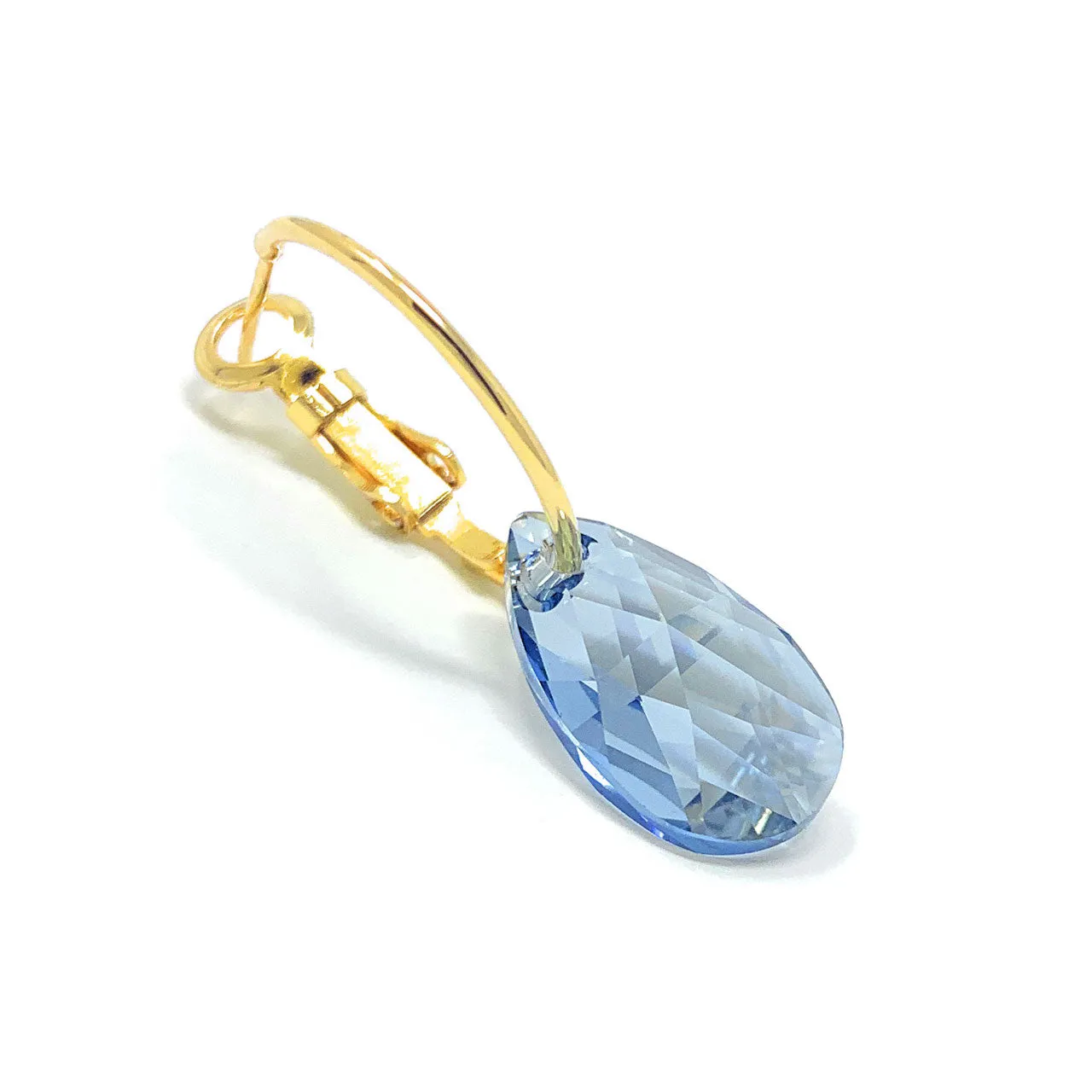 Aurora Small Drop Earrings with Grey Blue Shade Pear Crystals from Swarovski Gold Plated