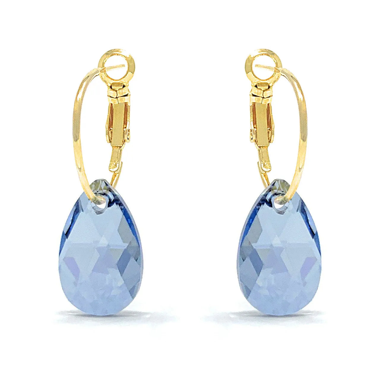 Aurora Small Drop Earrings with Grey Blue Shade Pear Crystals from Swarovski Gold Plated
