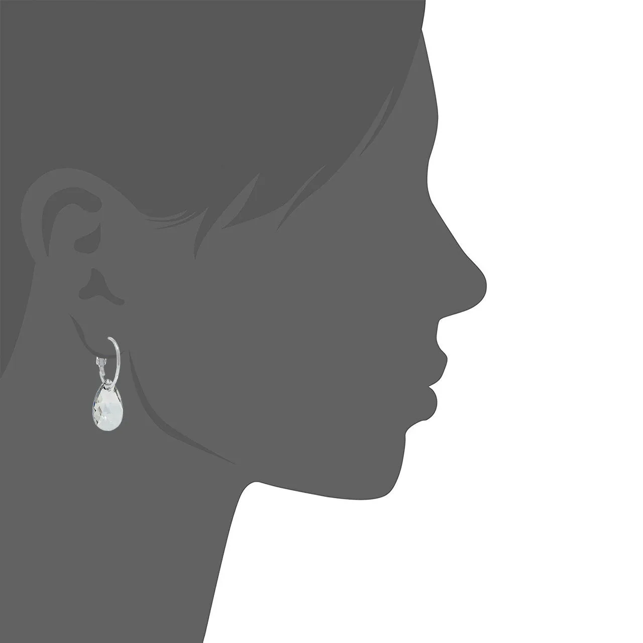 Aurora Small Drop Earrings with Grey Silver Shade Pear Crystals from Swarovski Silver Toned Rhodium Plated