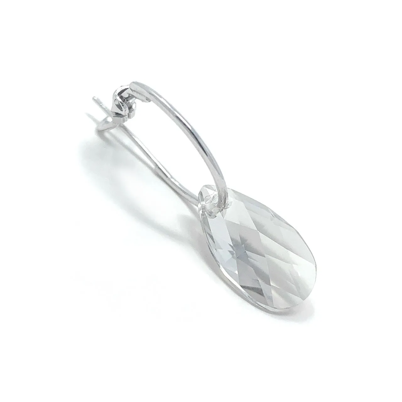 Aurora Small Drop Earrings with Grey Silver Shade Pear Crystals from Swarovski Silver Toned Rhodium Plated
