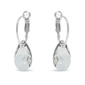 Aurora Small Drop Earrings with Grey Silver Shade Pear Crystals from Swarovski Silver Toned Rhodium Plated